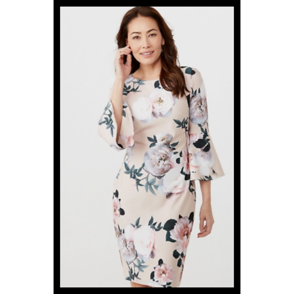 NEW Calvin Klein Floral-Print Bell-Sleeve Size 6 NWT